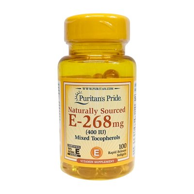 Вітамін Е (Naturally Sourced E-268 мг (400 МО) Mixed Tocopherols), Puritan's Pride, 100 м'яких капсул 19617-01 фото