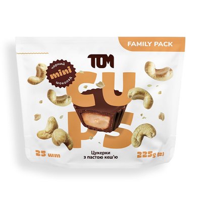 Цукерки з пастою кешью чорний шоколад - Family Pack, TOM peanut butter, 225 г 21476-01 фото