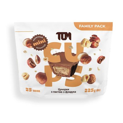 Цукерки з пастою фундуку в молочному шоколаді - Family Pack, TOM peanut butter, 225 г 20574-01 фото