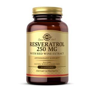 Ресвератрол із екстрактом червоного вина (Resveratrol with red wine extract) 250 мг, Solgar, 30 м'яких капсул