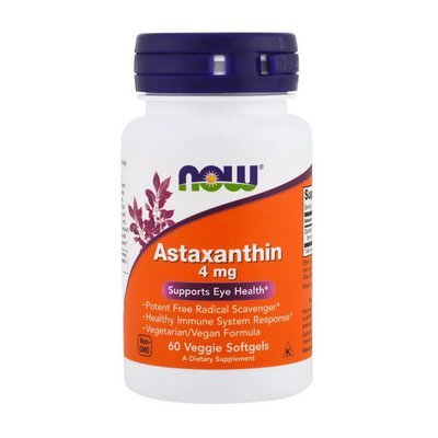 Астаксантин (Astaxanthin) 4 мг, Now Foods, 60 м'яких веган капсул 11727-01 фото