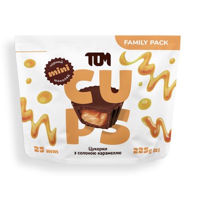 Цукерки із солоною карамеллю чорний шоколад - Family Pack, TOM peanut butter, 225 г 21479-01 фото