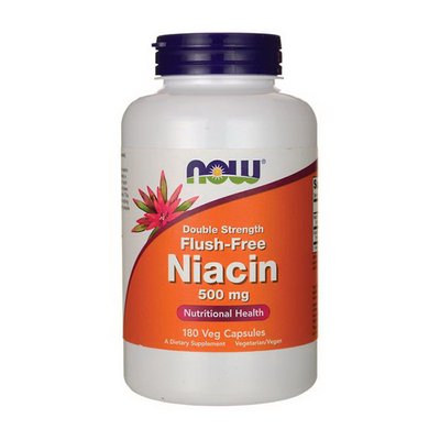 Вітамін В3 ніацин з інозитолом (Flush-Free Niacin Double Strength) 500 мг, Now Foods, 180 веган капсул 10463-01 фото