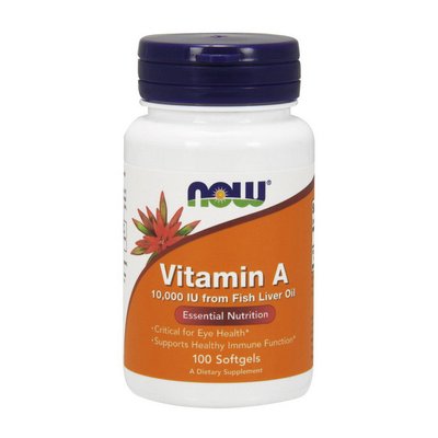 Вітамін A (Vitamin A) 3000 мкг, 10000 МО, Now Foods, 100 м'яких капсул 06698-01 фото