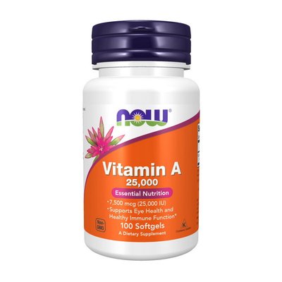 Вітамін A (Vitamin A) 7500 мкг, 25000 МО, Now Foods, 100 м'яких капсул 09147-01 фото