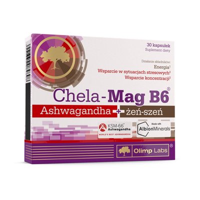 Магній Б6 (Chela-Mag B6 Ashwagandha + zen-szen), Olimp, 30 капсул 21519-01 фото