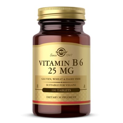 Вітамін В6 (Vitamin B6) 25 мг, Solgar, 100 табл. 18415-01 фото