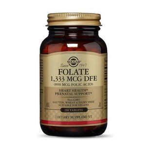 Фолат 1333 мкг DFE (Folic Acid 800 mcg), Solgar, 250 капсул.