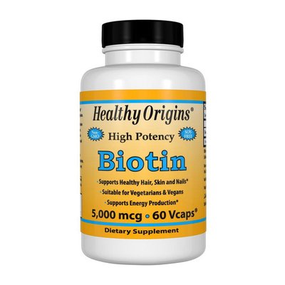 Біотин (Biotin) 5000 мкг, Healthy Origins, 60 веган капсул 11142-01 фото