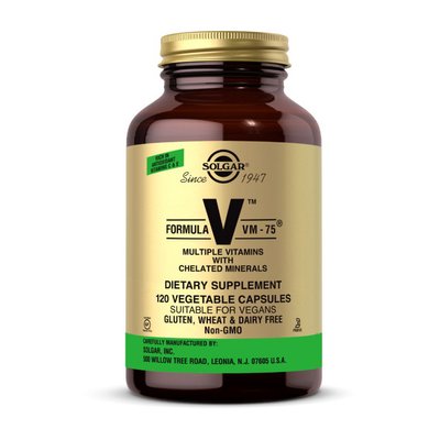 Мультивітамін формула VM-75 (Multiple vitamins with Chelated Minerals), Solgar, 120 веган капсул 18791-01 фото