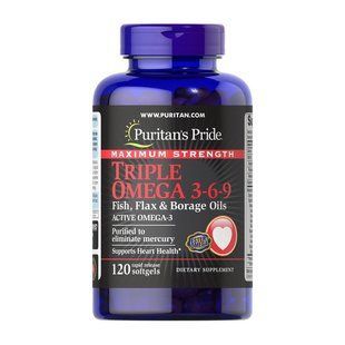 Омега 3-6-9 (Maximum Strength Triple Omega 3-6-9 Fish, Flax & Borage Oils), Puritan's Pride, 120 мягких капсул