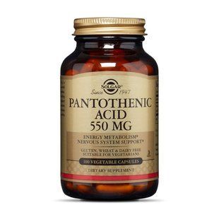 Пантотенова кислота (Pantothenic Acid) 550 мг, Solgar, 100 веган капсул