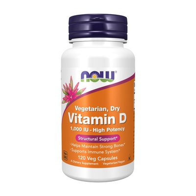 Вітамін Д2 для Веганів (Vegetarian, Dry Vitamin D 1000 МО), Now Foods, 120 веган капсул 21714-01 фото