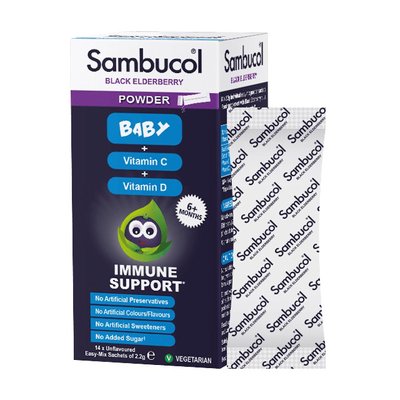 Порошок для підтримки імунітету у дітей від 12 місяців (Baby Vitamin D+C), Sambucol, 14 пак. 21882-01 фото