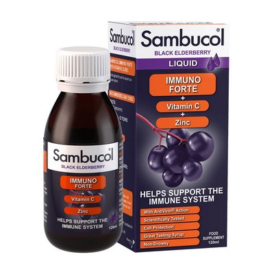 Витамины для иммунитета жидкие (Immuno Forte + Vitamin C + Zinc Liquid), Sambucol, 120 мл 20787-01 фото