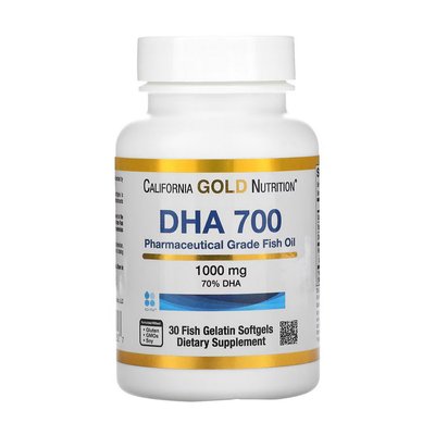 Риб'ячий жир ДГК 700 (DHA 700) 1000 мг, California Gold Nutrition, 30 м'яких желатинових капсул 22409-01 фото
