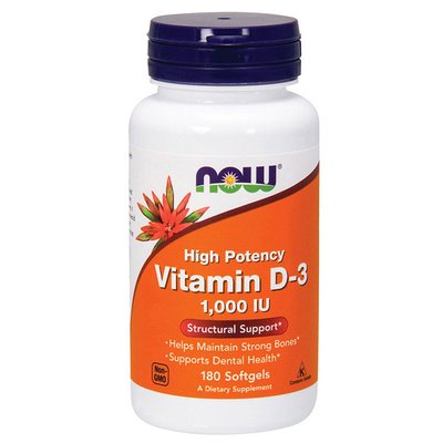 Вітамін Д3 (Vitamin D-3) 25 мкг, 1000 МО, Now Foods, 180 м'яких капсул 07599-01 фото