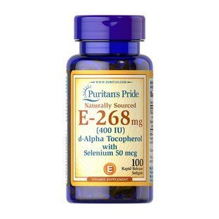 Витамин Е (Vitamin E) 268 мг with selenium 50 мкг, Puritan's Pride, 100 мягких капсул
