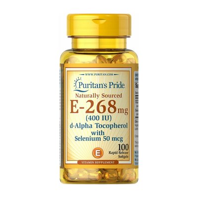 Вітамін Е (Vitamin E) 268 мг з selenium 50 мкг, Puritan's Pride, 100 м'яких капсул 19709-01 фото