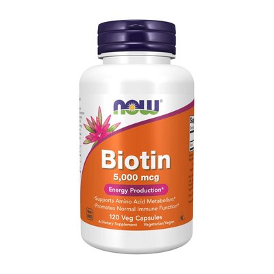 Біотин (Biotin) 5000 мкг, Now Foods, 120 веган капсул 08641-01 фото