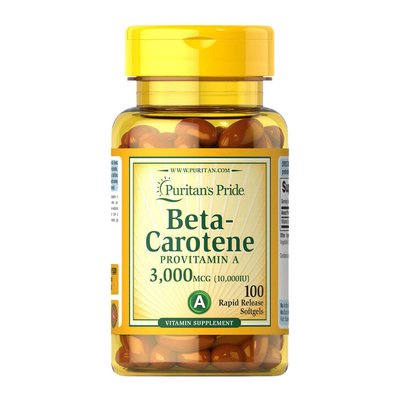 Бета-каротин (Beta-Carotene) 3000 мкг, Puritan's Pride, 100 м'яких капсул 09094-01 фото