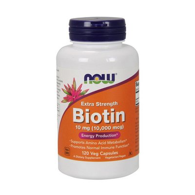 Біотин (Biotin extra strength) 10000 мкг, Now Foods, 120 веган капсул 10046-01 фото