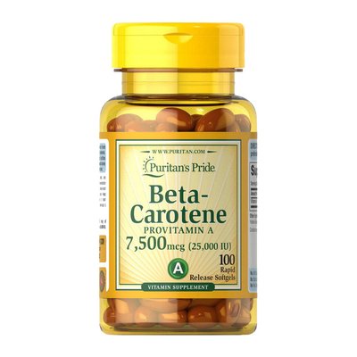 Бета-каротин (Beta-Carotene) 7500 мкг, Puritan's Pride, 100 м'яких капсул 09281-01 фото