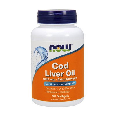 Риб'ячий жир з печінки тріски (Cod Liver Oil extra strength) 1000 мг, Now Foods, 90 м'яких капсул 08002-01 фото
