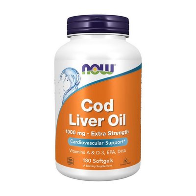 Риб'ячий жир з печінки тріски (Cod Liver Oil) 1000 мг, Now Foods, 180 м'яких капсул 20115-01 фото