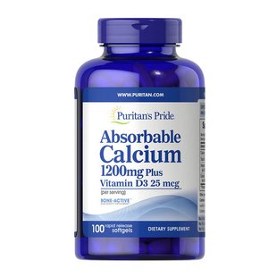 Кальций и витамин Д3 (Absorbable Calcium with Vitamin D3) 1200 мг/1000 МЕ, Puritan's Pride, 100 мягких капсул 09860-01 фото