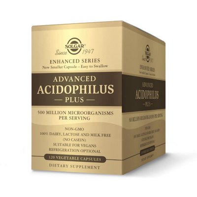 Пробіотики (Advanced Acidophilus Plus) 500 млн КУО, Solgar, 120 веган капсул 18788-01 фото