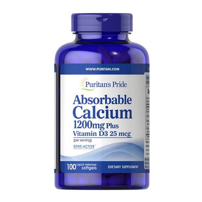 Кальцій та вітамін Д3 (Absorbable Calcium with Vitamin D3) 1200 мг/1000 МО, Puritan's Pride, 100 м'яких капсул 09860-01 фото