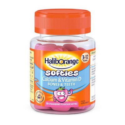 Кальцій та Вітамін D для дітей (Softies Calcium & Vitamin D Bones & Teeth), Haliborange, 30 желейок, Полуниця 21384-01 фото