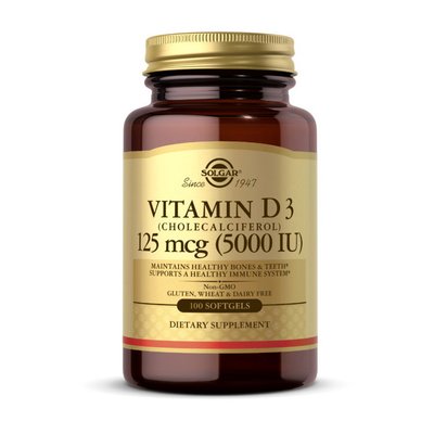 Вітамін Д3 (Vitamin D3) 5000 МО, Solgar, 100 м'яких капсул 18245-01 фото