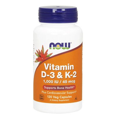 Вітамін D3 з вітаміном К2 (Vitamin D3&K2) 1000 МО / 45 мкг, Now Foods, 120 веган капсул 08642-01 фото