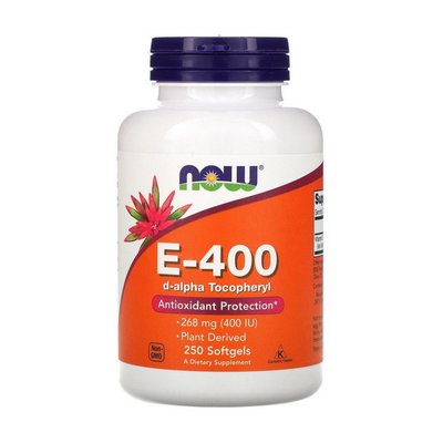 Вітамін E (E-400 d-alpha Tocopheryl), Now Foods, 250 м'яких капсул 18832-01 фото