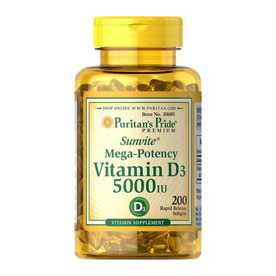 Вітамін Д3 (Vitamin D3) 5000, 125 мкг, Puritan's Pride, 200 м'яких капсул 09083-01 фото