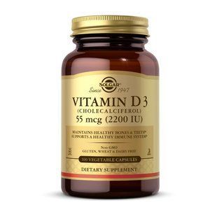 Вітамін Д3 (Vitamin D3) 55 мкг, 2200 МО, Solgar, 100 веган капсул
