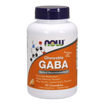 ГАМК (гама-аміномасляна кислота) GABA Chewable, Now Foods, 90 жувальних табл, Помаранчевий 08643-01 фото