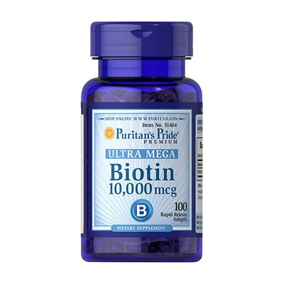 Біотин (Biotin) 10000 мкг, Puritan's Pride, 100 м'яких капсул 08465-01 фото
