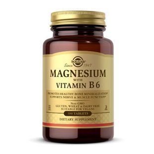 Магній з вітаміном В6 (Magnesium Vitamin B6), Solgar, 100 табл.