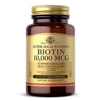 Біотин (Biotin) 10000 мкг, Solgar, 60 веган капсул 18403-01 фото