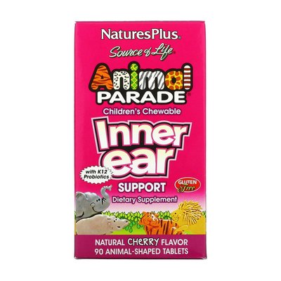 Жувальні вітаміни для дітей з вишневим смаком (Animal Parade Children's Chewable Inner Ear), Natures Plus, 90 жувальних табл у формі тварин, Вишня 20340-01 фото