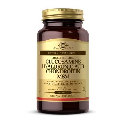Глюкозамін та Хондроїтин з MCМ та Гіалуроновою кислотою (Glucosamine Hyaluronic Acid Chondroitin MSM), Solgar, 120 табл 11309-01 фото