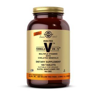 Мультивітаміни VM-75 без заліза (Formula VM-75 Multiple Vitamins iron free), Solgar, 180 табл