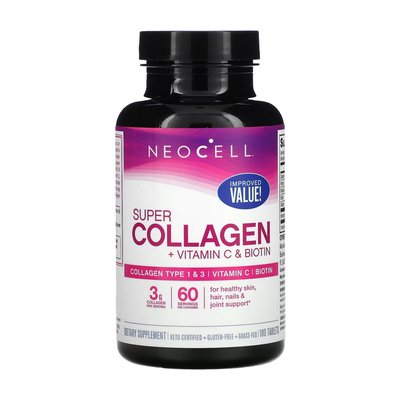 Колаген + Вітамін Ц та Біотин (Super Collagen + Vitamin C & Biotin), NeoCell, 180 табл 22314-01 фото