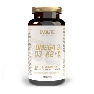 Омега 3 + Витамины К2 и Д3 (Omega 3+D3+K2MK7+E), Evolite Nutrition, 60 капсул 22225-01 фото