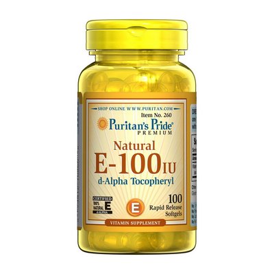Вітамін Е швидкого вивільнення (Natural Vitamin E) 100 МО, Puritan's Pride, 100 м'яких капсул 07201-01 фото
