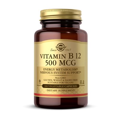 Вітамін В12 (Vitamin B12) 500 мкг, Solgar, 100 веган капсул 20683-01 фото