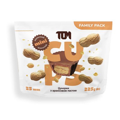Цукерки з арахісовою пастою у молочному шоколаді - Family Pack, TOM peanut butter, 225 г 20573-01 фото
